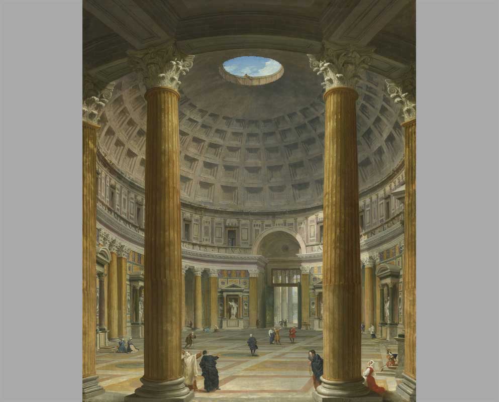37 Пантеон, вид изнутри на Пьяцца делла Ротонда