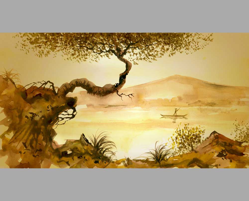 25 Автор неизвестен Дерево на скале над озером стиль суми-э