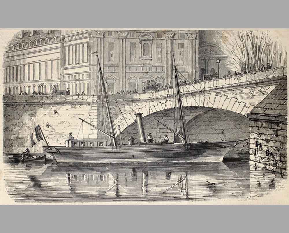 40 Гравюра Яхта принца Наполеона на Сене в Париже