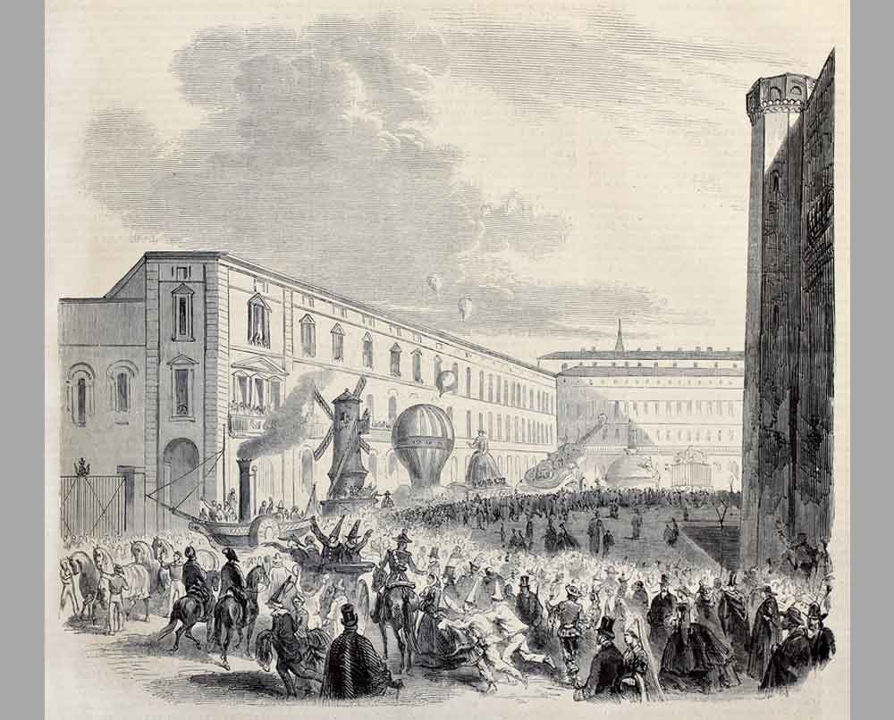 136 Гравюра Туринский карнавал в 1860 году: парад экипажей