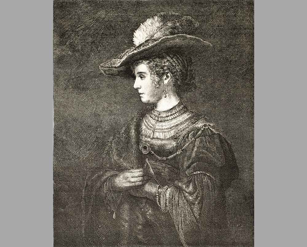 186 Гравюра Портрет Саскии ван Уйленбург, жены Рембрандта