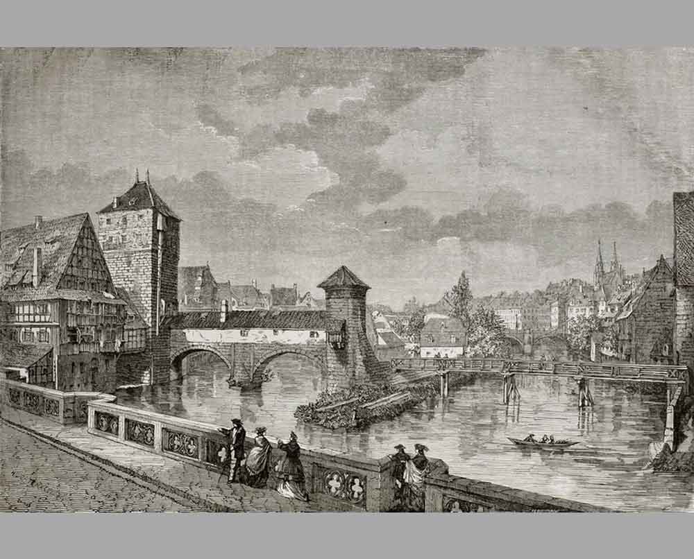 188 Гравюра Большой мост в Нюрнберге
