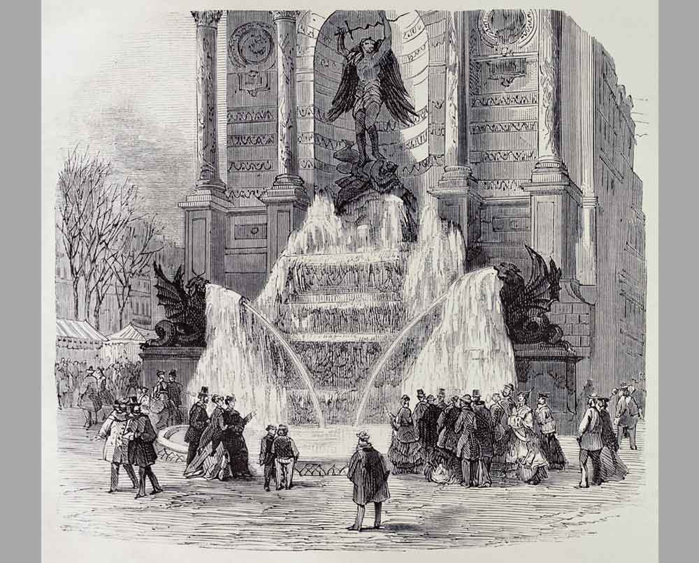 246 Гравюра Вода, замерзшая в фонтане Сен-Мишель, Париж