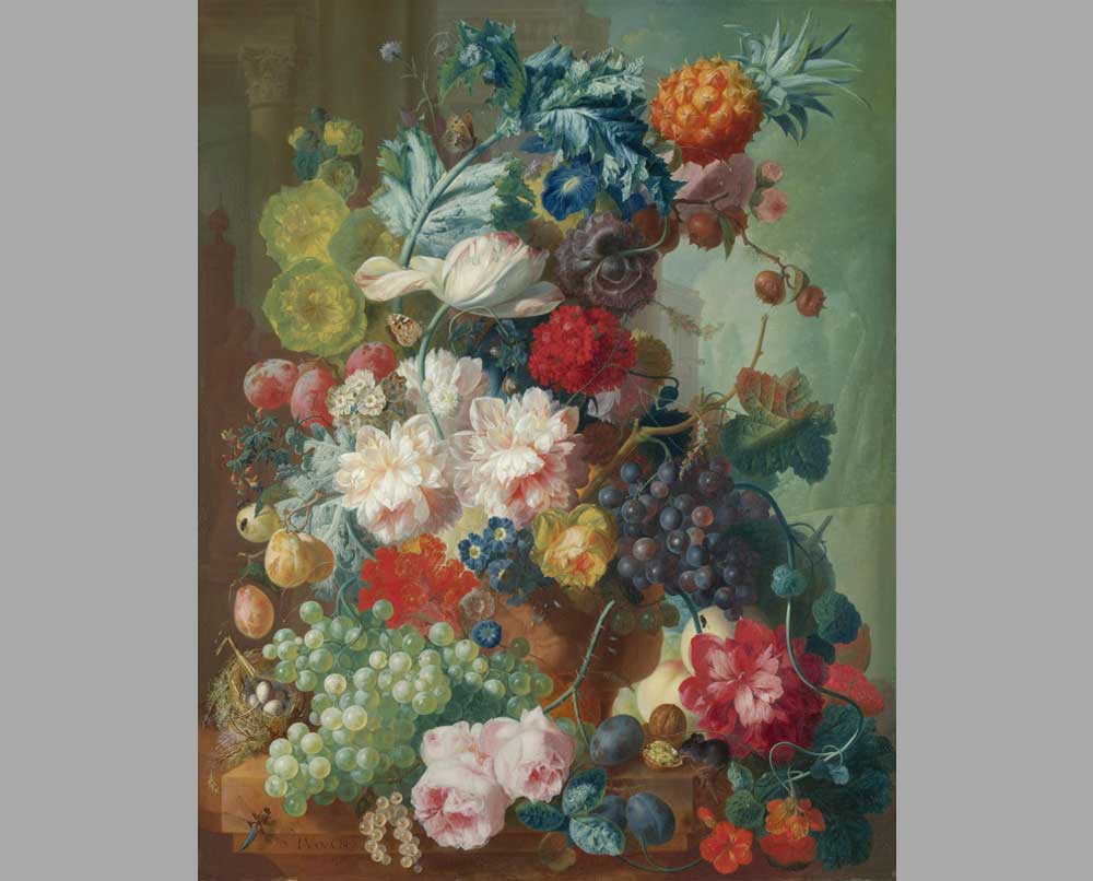 20 Ян ван Ос Фрукты и цветы в терракотовой вазе